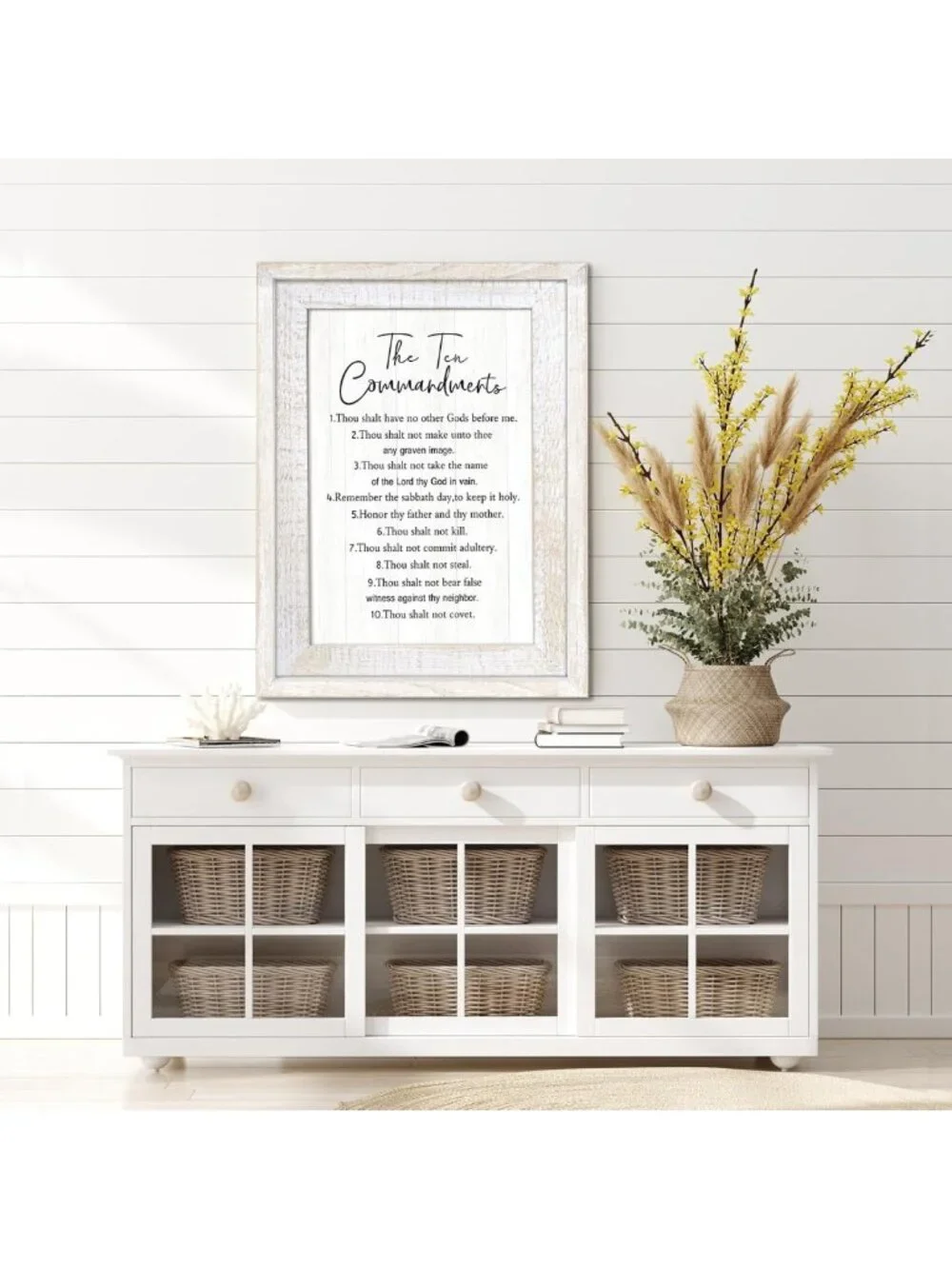 Rustic Framed Wall Art - The Ten Commandments Bible Verse, Vintage Christian